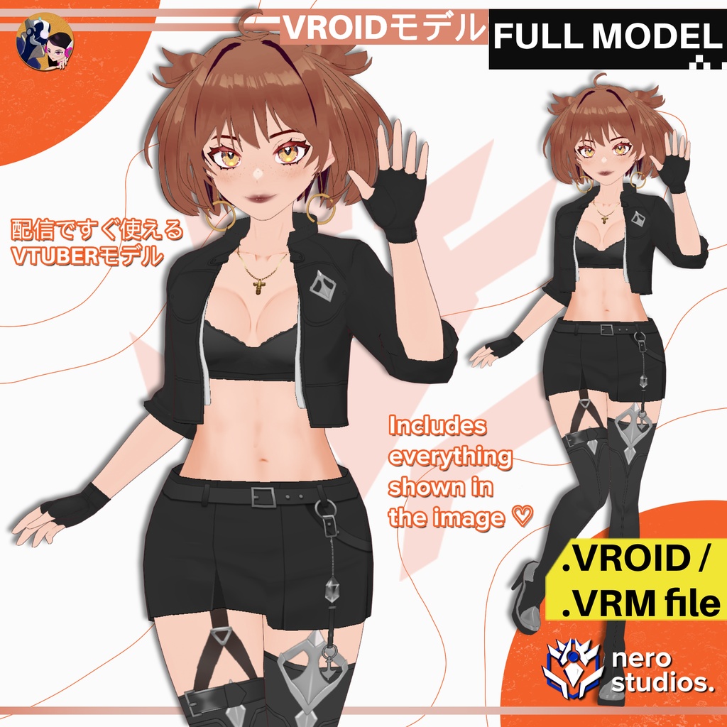 【VRoidフルモデル】 VRoid ゴシックパンク女子｜アーバンストリート衣装 フルモデル｜VRM VTuberアバター | VROID GOTH URBAN GIRL | PUNK STREETWEAR OUTFIT FULL MODEL | VRM VTUBER AVATAR