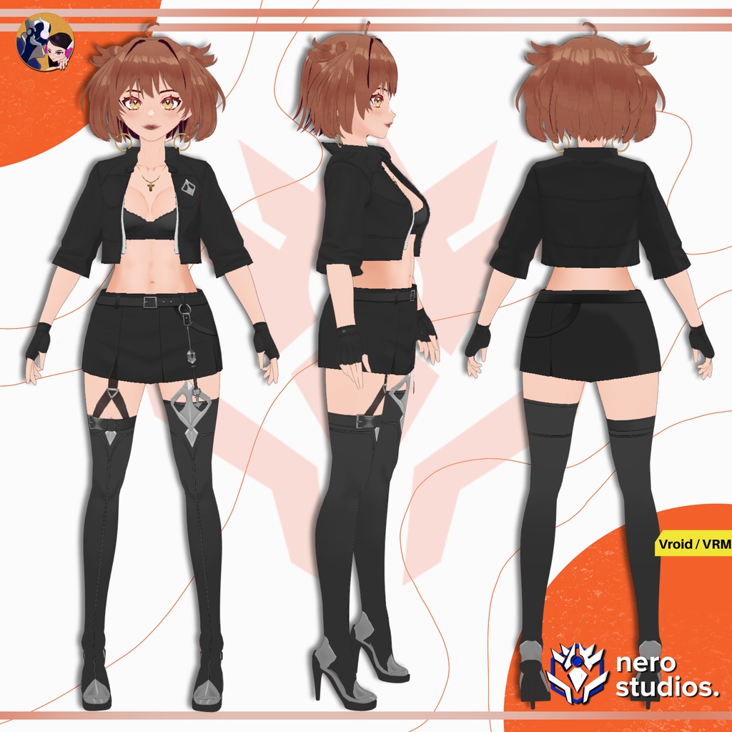 【VRoidフルモデル】 VRoid ゴシックパンク女子|アーバンストリート衣装 フルモデル|VRM VTuberアバター | VROID GOTH URBAN GIRL | PUNK STREETWEAR OUTFIT FULL MODEL | VRM VTUBER AVATAR