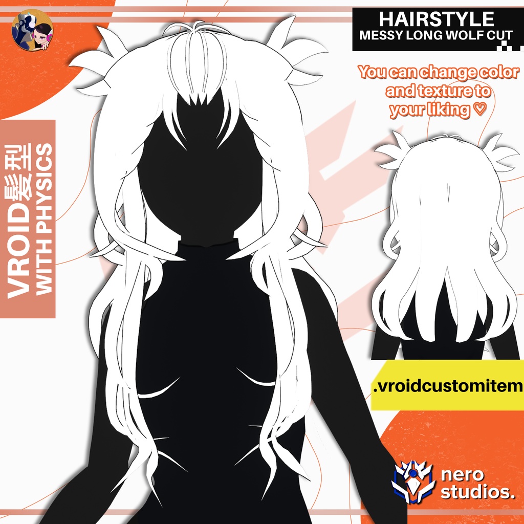 【VRoid 髪型】 VRoid ロングウルフカット｜無造作レイヤー アニメ風ヘアスタイル｜VRoidヘアプリセット | VROID LONG WOLF CUT HAIR | MESSY LAYERED ANIME HAIRSTYLE | HAIRSTYLE FOR VROID