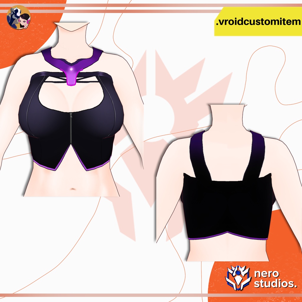 【VRoid 衣装】 VRoid サイバーテック クロップトップ|近未来テックウェア トップス|カスタムアイテム | VROID CYBER TECH CROP TOP | FUTURISTIC TECHWEAR TOP | VROID CUSTOM ITEM