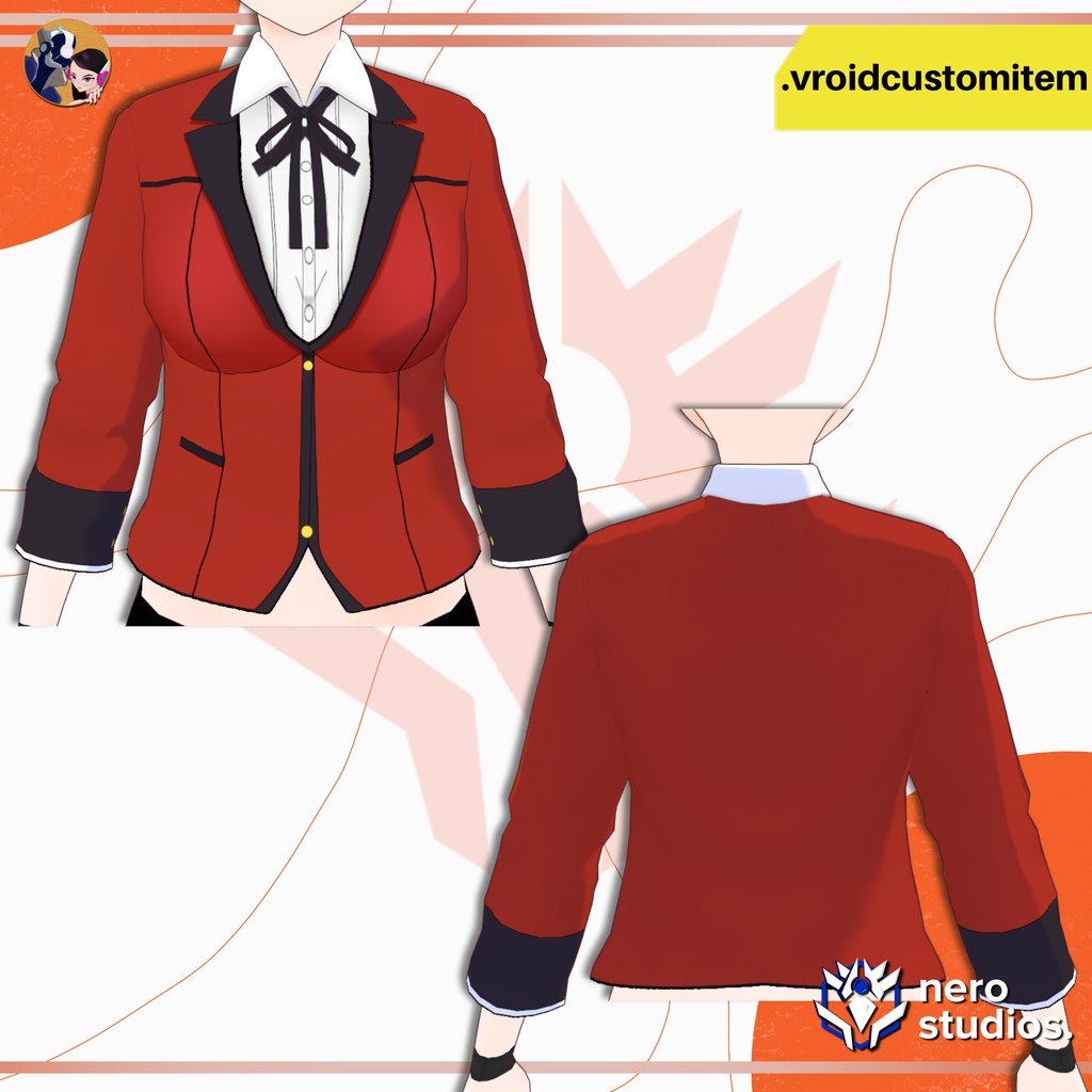 【VRoid 衣装】 VRoid アカデミーブレザー|ジャケット 制服風|カスタムアイテム | VROID RED ACADEMY BLAZER | SUIT JACKET | UNIFORM STYLE CUSTOM ITEM