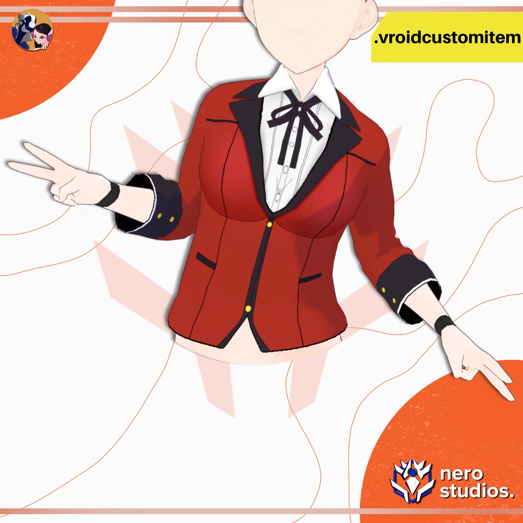 【VRoid 衣装】 VRoid アカデミーブレザー|ジャケット 制服風|カスタムアイテム | VROID RED ACADEMY BLAZER | SUIT JACKET | UNIFORM STYLE CUSTOM ITEM
