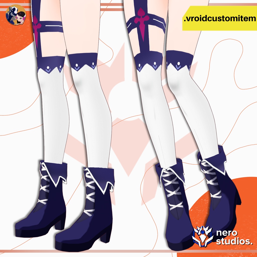 【VROID 靴】 VRoid レースアップニーハイブーツ|太ももソックス|カスタムアイテム | VROID LACE-UP THIGH HIGH BOOTS | FANTASY SOCKS | CUSTOM ITEM