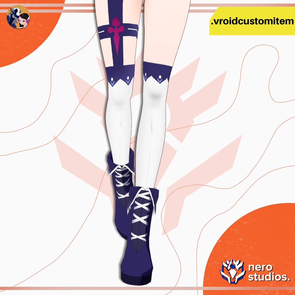 【VROID 靴】 VRoid レースアップニーハイブーツ|太ももソックス|カスタムアイテム | VROID LACE-UP THIGH HIGH BOOTS | FANTASY SOCKS | CUSTOM ITEM