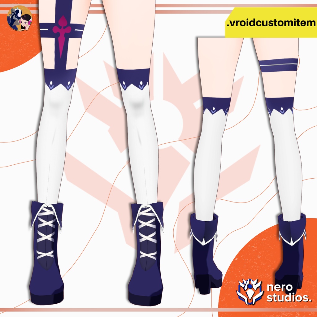 【VROID 靴】 VRoid レースアップニーハイブーツ|太ももソックス|カスタムアイテム | VROID LACE-UP THIGH HIGH BOOTS | FANTASY SOCKS | CUSTOM ITEM