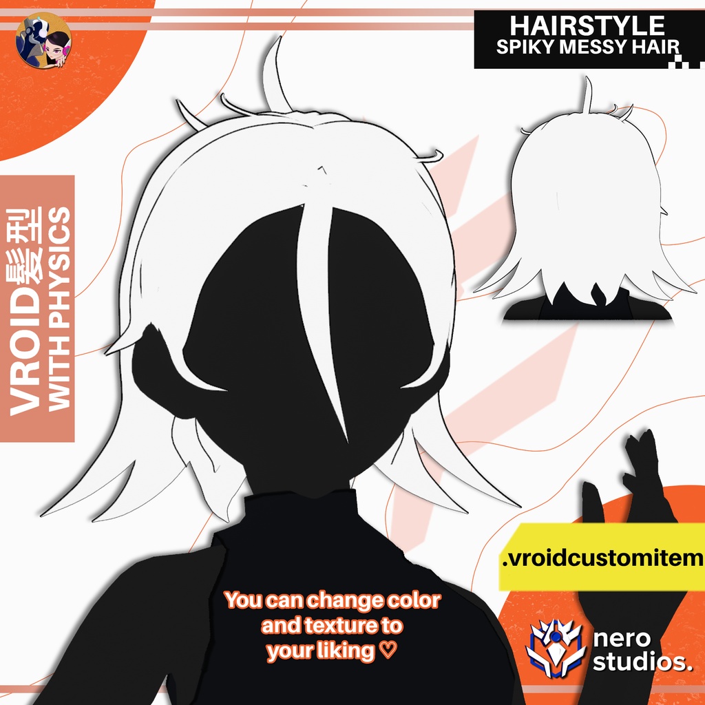VRoid ヘアプリセット | スパイキーぼさぼさショートヘア｜アニメ風カスタムアイテム | [VROID HAIRSTYLE] SPIKY MESSY SHORT ANIME HAIR | CUSTOM ITEM | HAIRSTYLE FOR VROID