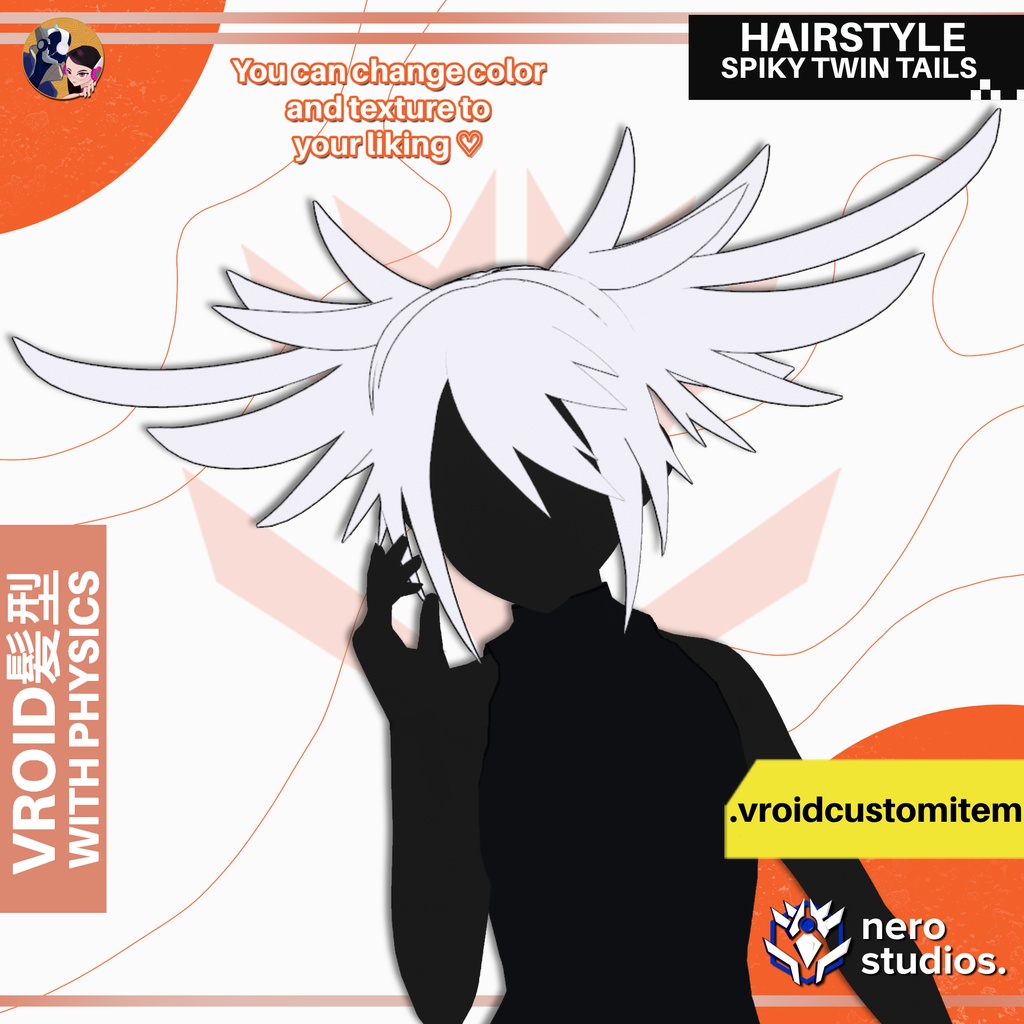 VRoid ヘアプリセット | スパイキーツインテール｜アニメ風ヘアプリセット | [VROID HAIRSTYLE] SPIKY TWIN TAILS ANIME HAIR | CUSTOM ITEM | HAIRSTYLE FOR VROID