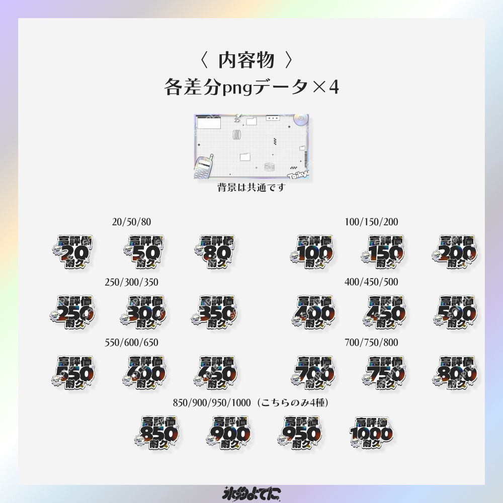 【サムネ素材】20から1000まで差分あり!3種セット!y2kな高評価耐久サムネイル素材💿【VTuberさん・配信者さん向け】