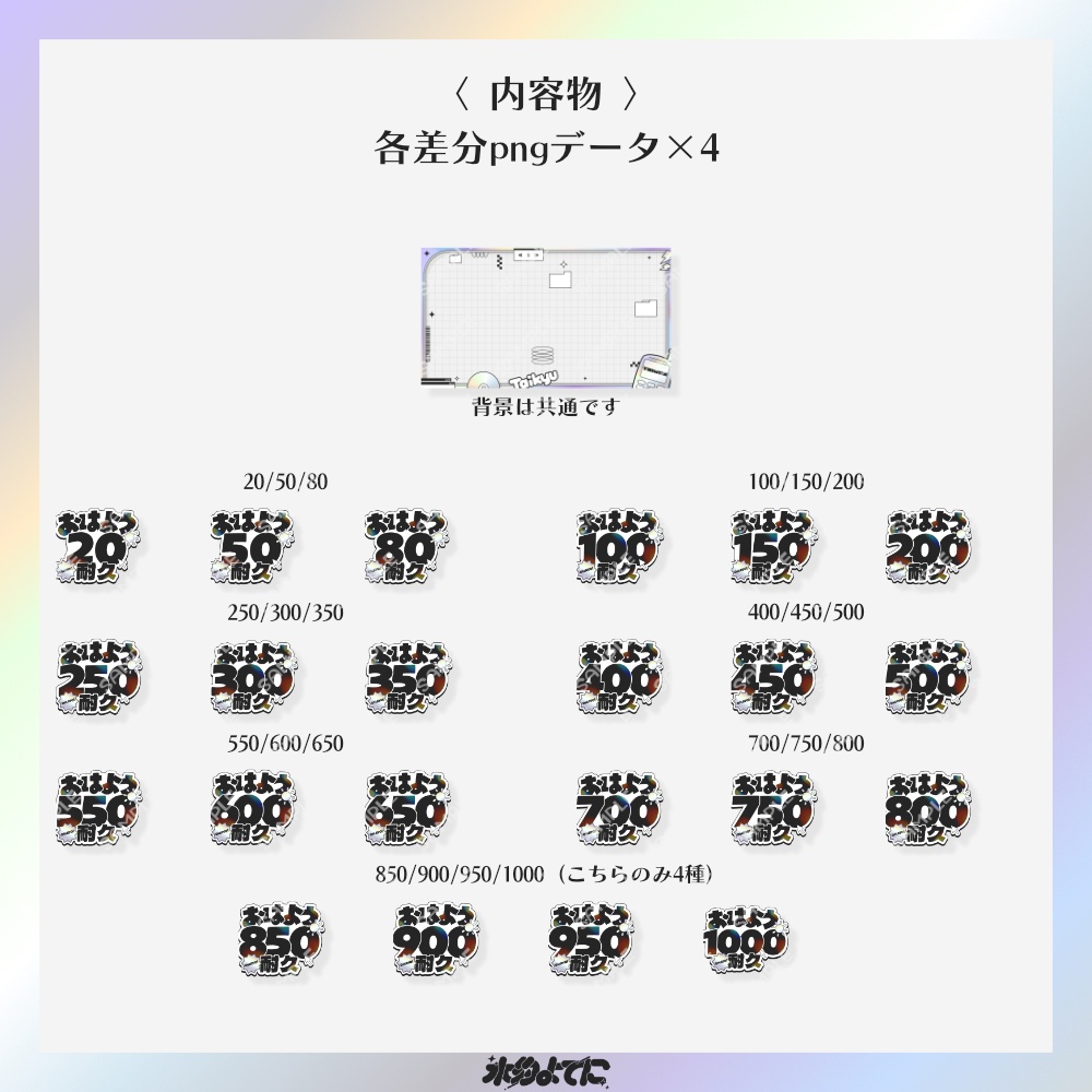 【サムネ素材】20から1000まで差分あり!3種セット!y2kなおはよう耐久サムネイル素材💿【VTuberさん・配信者さん向け】