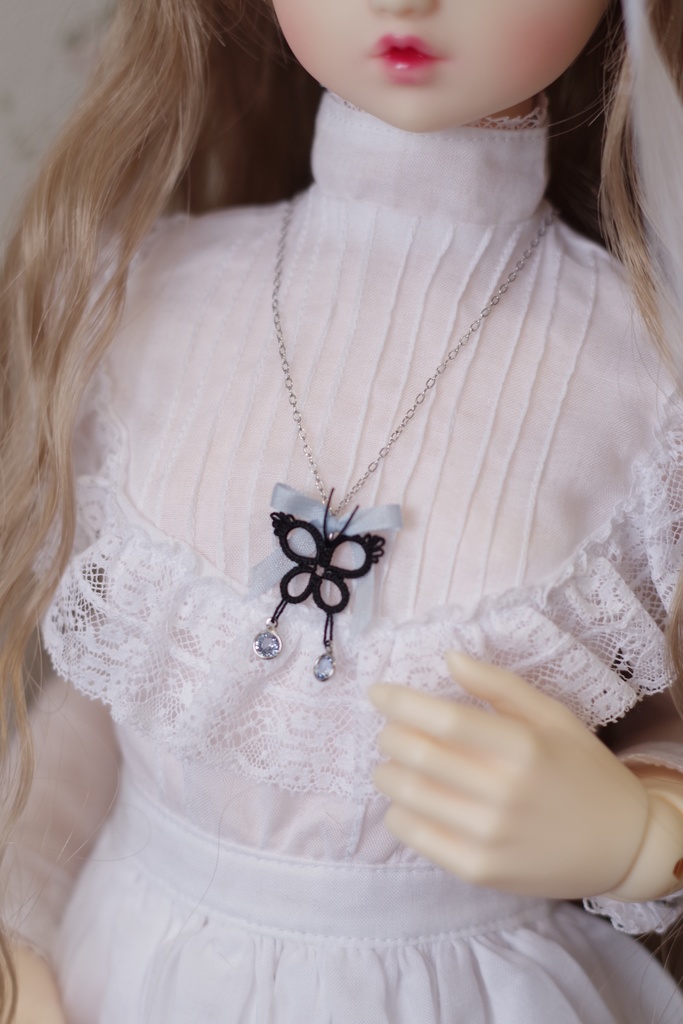 【ドール用】タティングレースのネックレス「Papillon(A)」