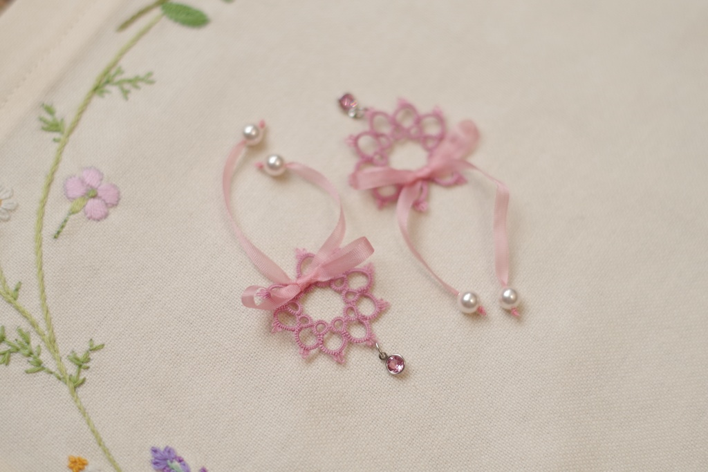 【Bijouビジュー:ローズピンク】ハニーベア用タティングレースつけ襟