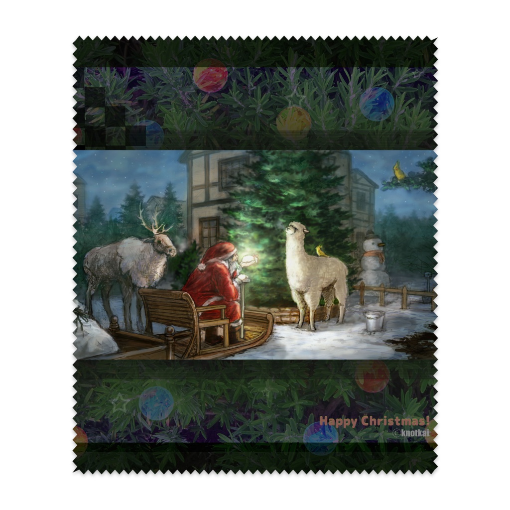 クリスマスアルパカサンタ眼鏡拭きChristmas alpaca & santa claus  eyeglass cleaning cloth.