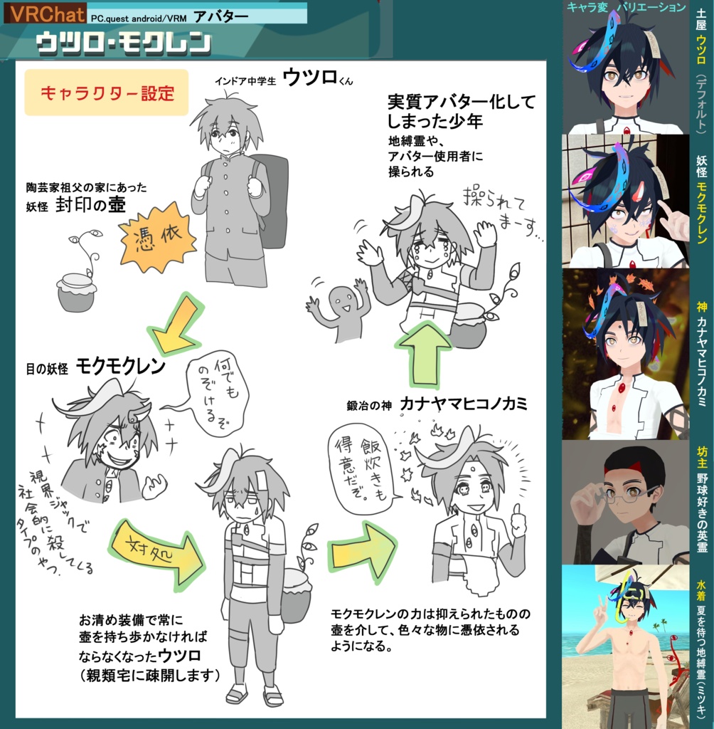 オリジナル3Dモデル【ウツロ・モクレン】憑依型少年アバターvrchat/cluster想定