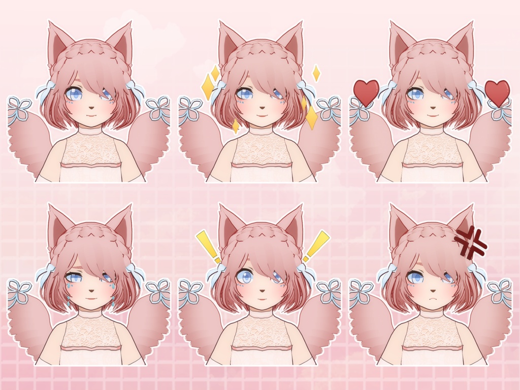 【VRoidVRMモデル】  ピンクのレースの天使猫娘セット / Pink Lace Angel Cat Girl Set