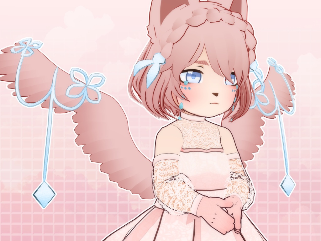 【VRoidVRMモデル】  ピンクのレースの天使猫娘セット / Pink Lace Angel Cat Girl Set