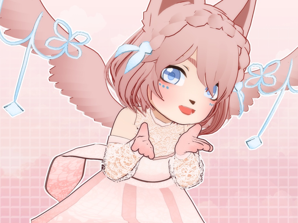 【VRoidVRMモデル】  ピンクのレースの天使猫娘セット / Pink Lace Angel Cat Girl Set