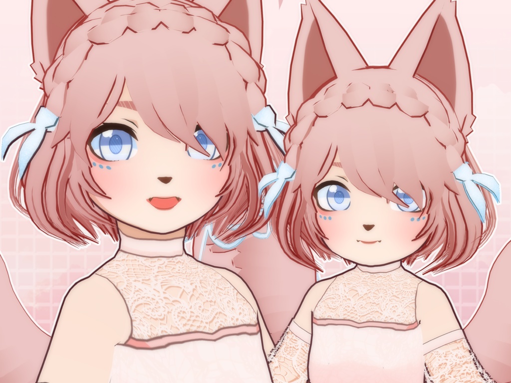 【VRoidVRMモデル】 ピンクのレースの天使猫娘セット / Pink Lace Angel Cat Girl Set