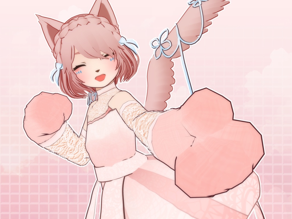 【VRoidVRMモデル】  ピンクのレースの天使猫娘セット / Pink Lace Angel Cat Girl Set