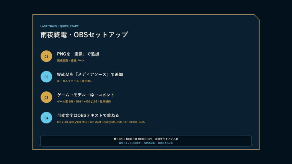 〖VTuber・配信者向け〗雨夜終電 配信画面パック|旅雑談・作業・2人・ゲーム・縦型