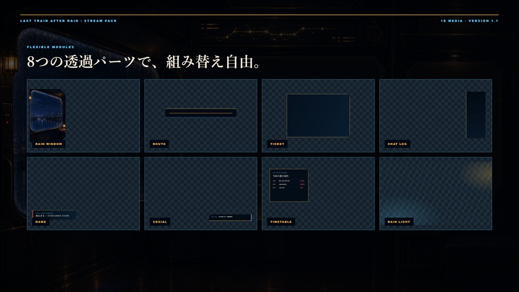〖VTuber・配信者向け〗雨夜終電 配信画面パック|旅雑談・作業・2人・ゲーム・縦型