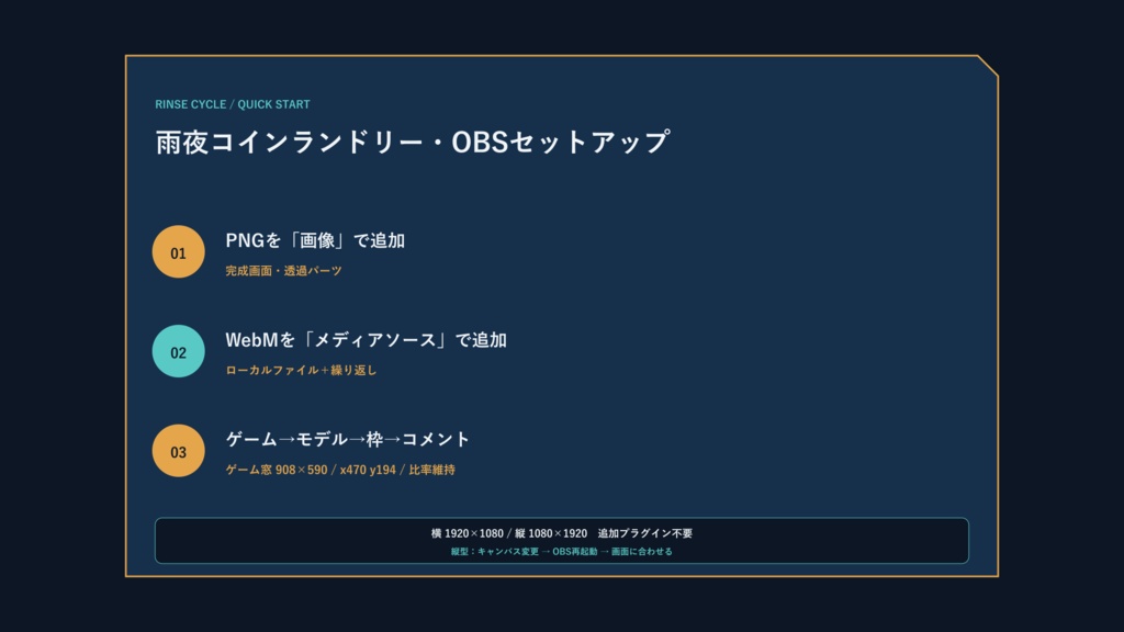 雨夜コインランドリー|作業・勉強配信セット【Focus/休憩/進捗/OBS・縦型対応】