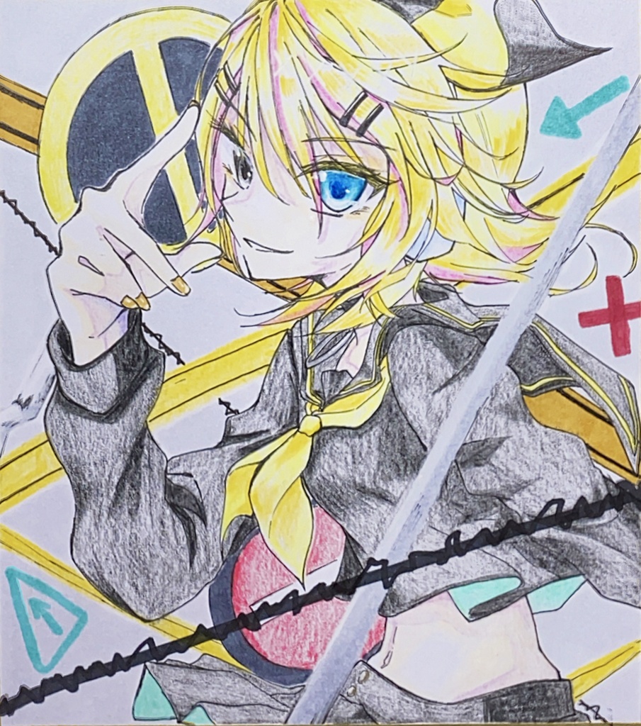 手描きイラスト 鏡音リン VOCALOID ファンアート 色紙-