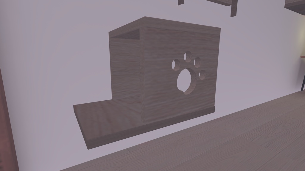 【VRChat想定】壁掛けキャットウォークセット|座れるガラス猫ハウス付き