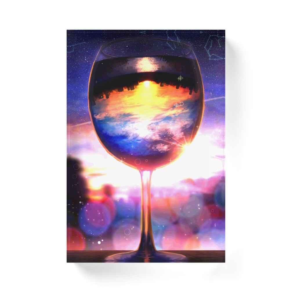 ワイングラスの夕景アクリルブロック