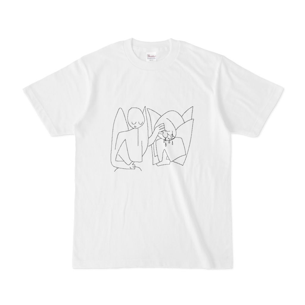 泣いている天使を慰める忘れっぽい天使のTシャツ
