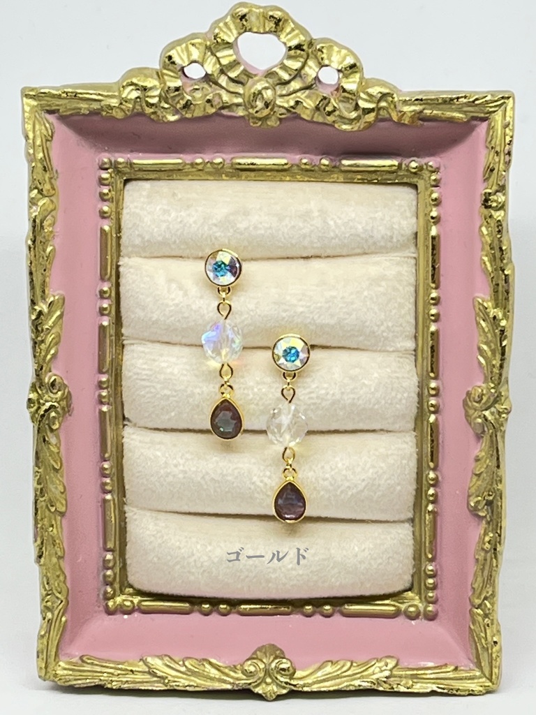 ルナフラッシュとサフィレット風ストーンのピアス【イヤリング可】