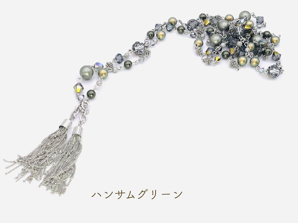 ガラスパールのタッセルラリエット