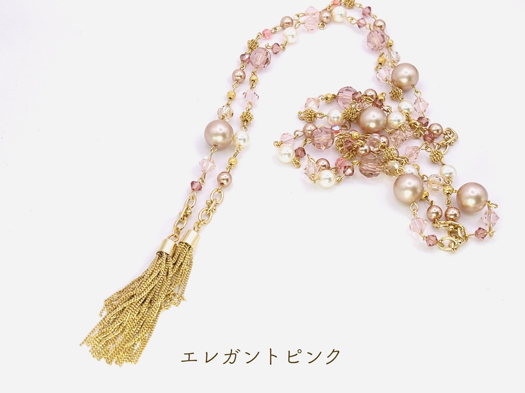 ガラスパールのタッセルラリエット