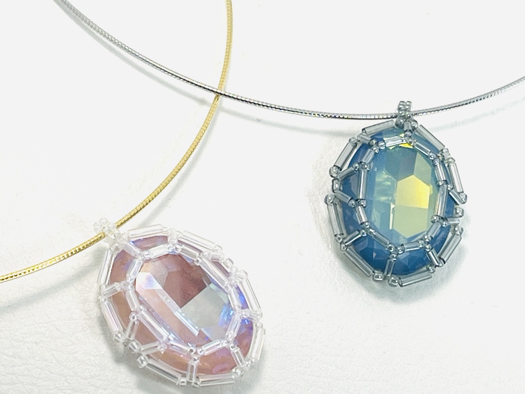 ビーズフレーミングストーンのチョーカーネックレス