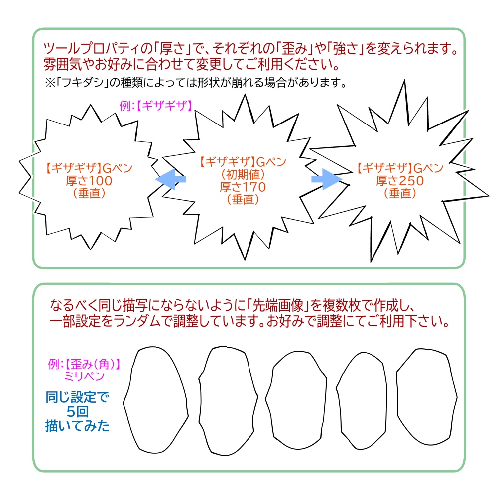フキダシ【微歪み/歪み(丸)(角)/強め(改)/叫び/ギザギザ】+【しっぽブラシ7種】無料78点セット
