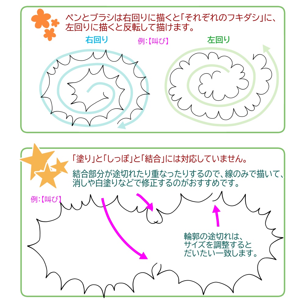 フキダシ【微歪み/歪み(丸)(角)/強め(改)/叫び/ギザギザ】+【しっぽブラシ7種】無料78点セット