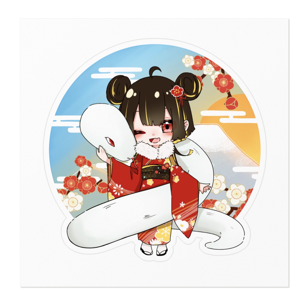 白蛇と女の子【和風ステッカー】
