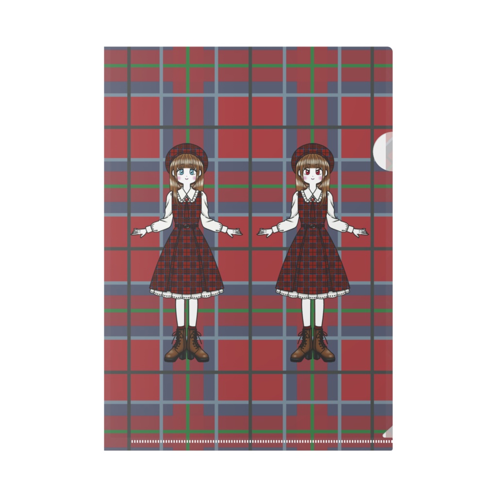 塗り絵のお姫様~チェック柄ジャンパースカート~クリアファイル(A4サイズ・カラー6種類)
