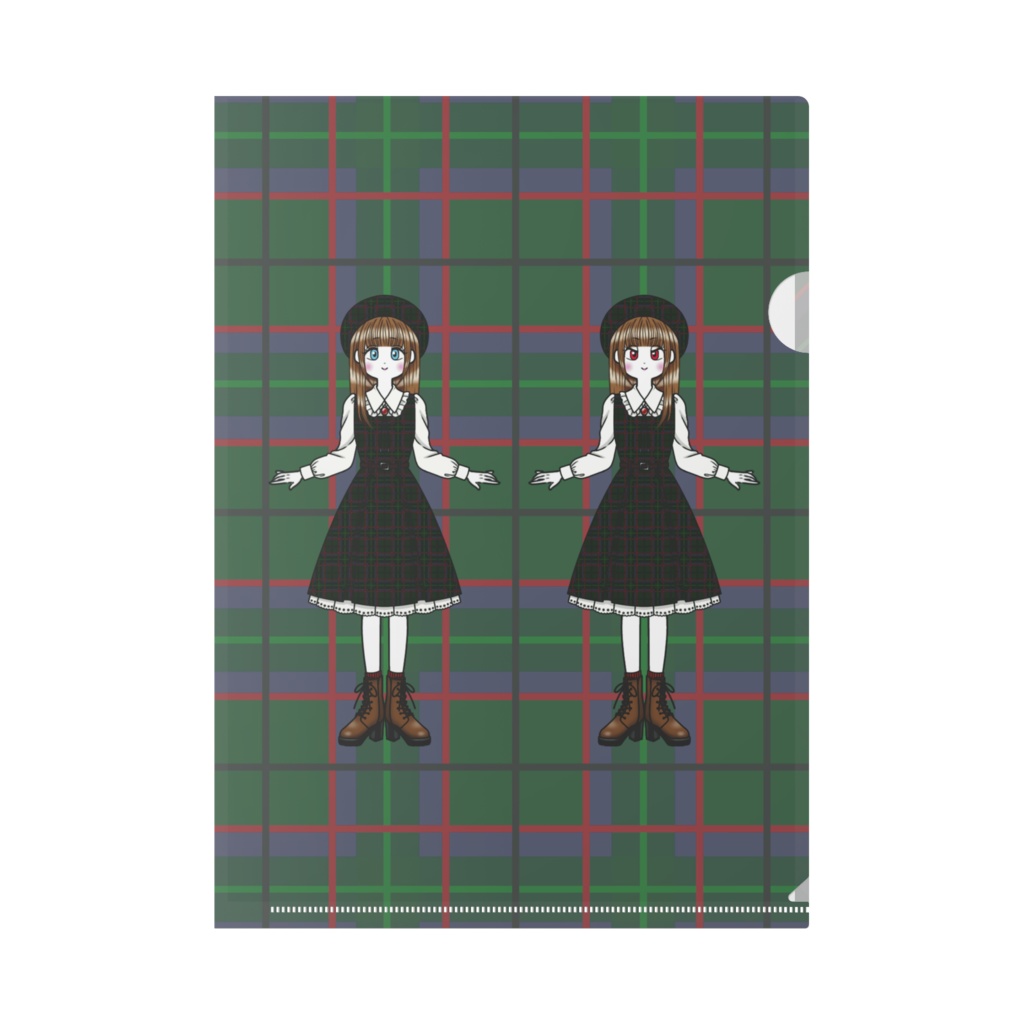 塗り絵のお姫様~チェック柄ジャンパースカート~クリアファイル(A4サイズ・カラー6種類)