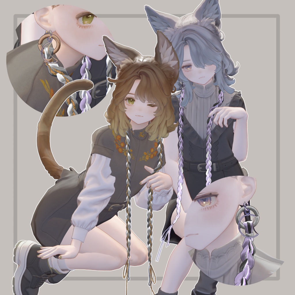 【VRC想定】三つ編みイヤリング(braid earrings)23アバター対応