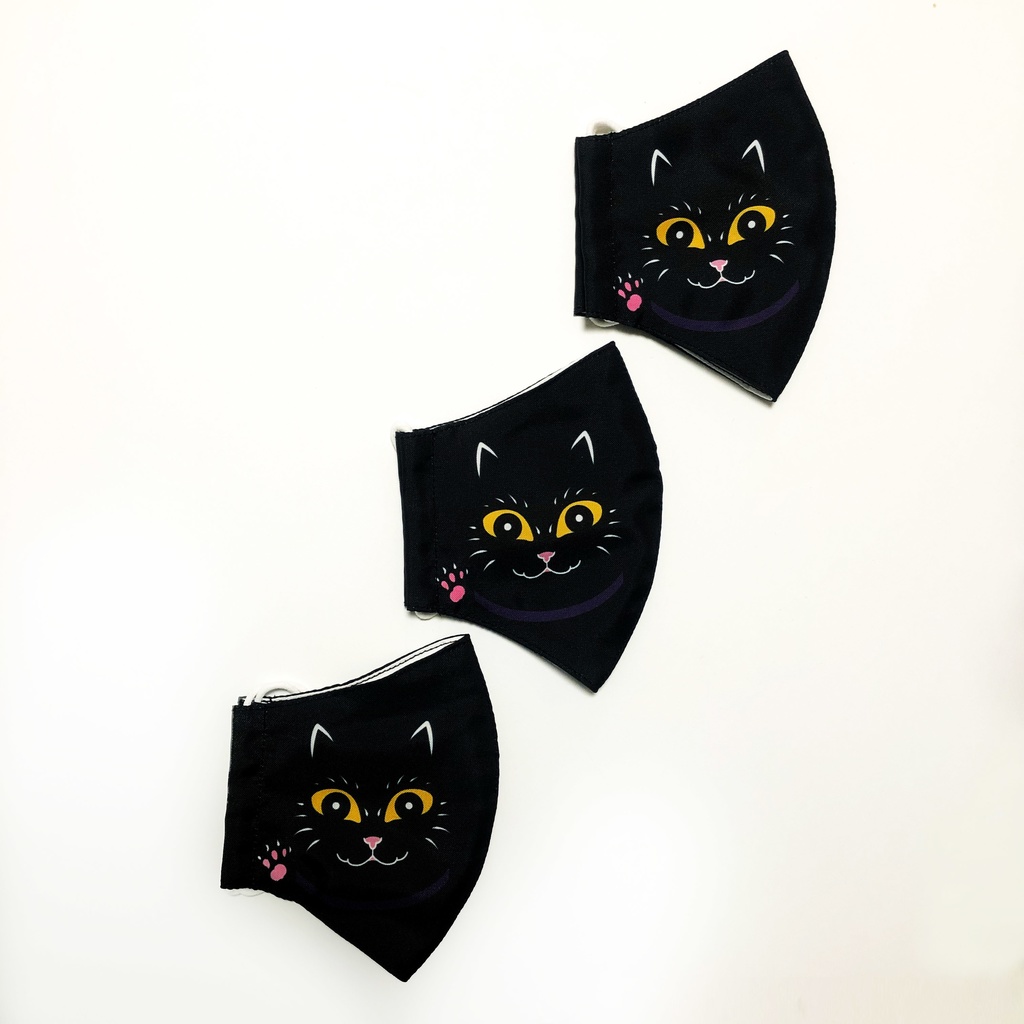 《黒猫マスク》ネコ 大人用 布マスク 招き猫★猫マスク★猫柄★カバーマスク★立体マスク くろねこ 夏用