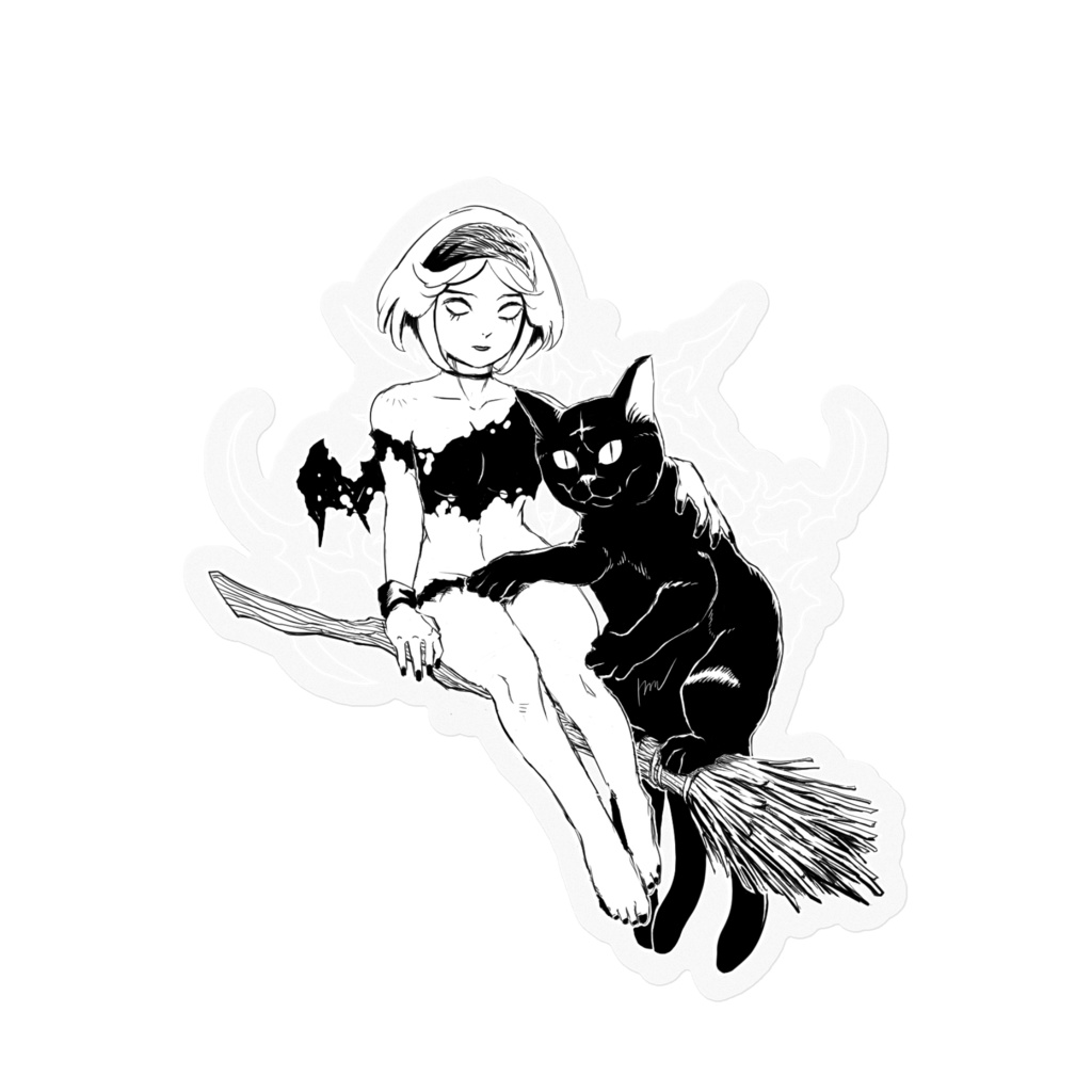 NEKOTIVE-黒猫と空飛び魔女【010】ダイカットステッカー