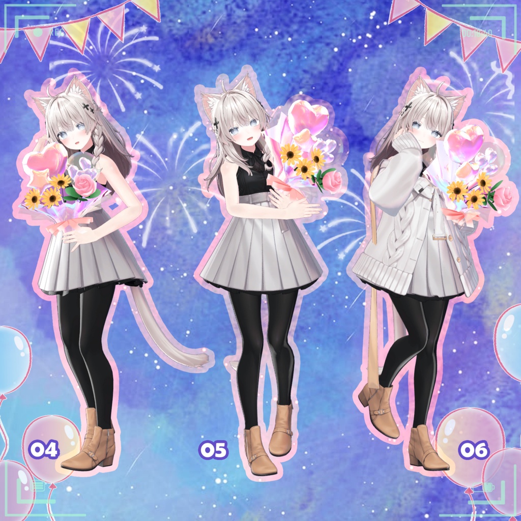 【無料版あり】【VRC 花束を抱えるポーズセット(MA対応バルーン花束付き)】VRC Hugging Bouquet Pose Set 🐙