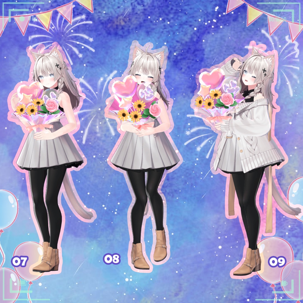 【無料版あり】【VRC 花束を抱えるポーズセット(MA対応バルーン花束付き)】VRC Hugging Bouquet Pose Set 🐙