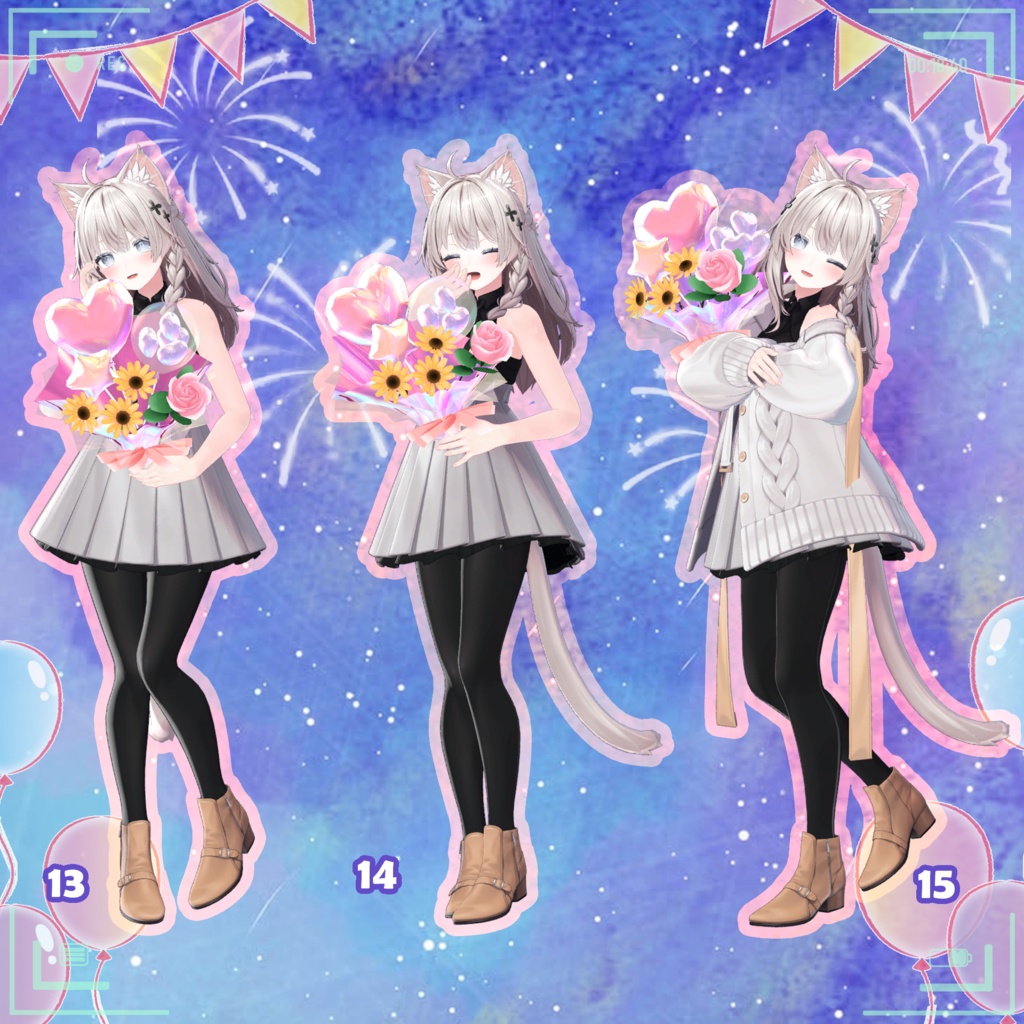 【無料版あり】【VRC 花束を抱えるポーズセット(MA対応バルーン花束付き)】VRC Hugging Bouquet Pose Set 🐙