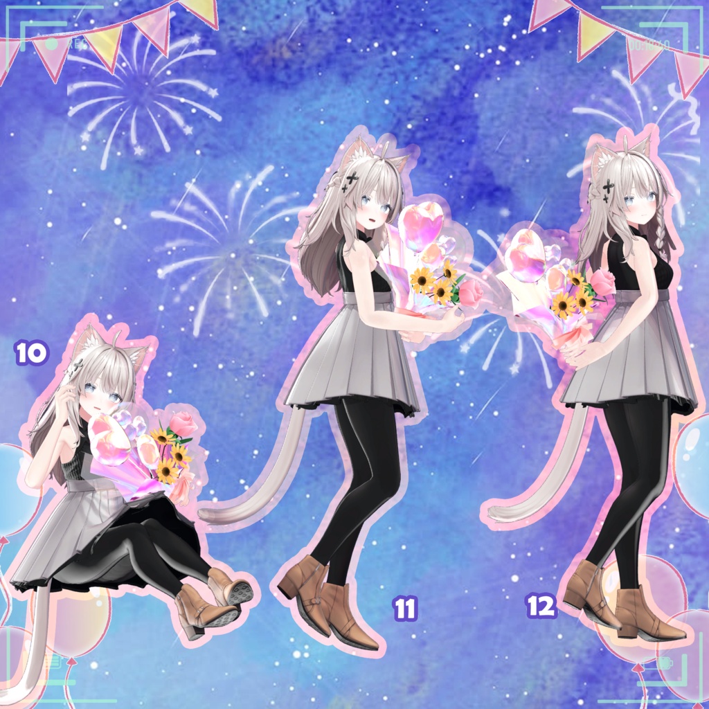 【無料版あり】【VRC 花束を抱えるポーズセット(MA対応バルーン花束付き)】VRC Hugging Bouquet Pose Set 🐙