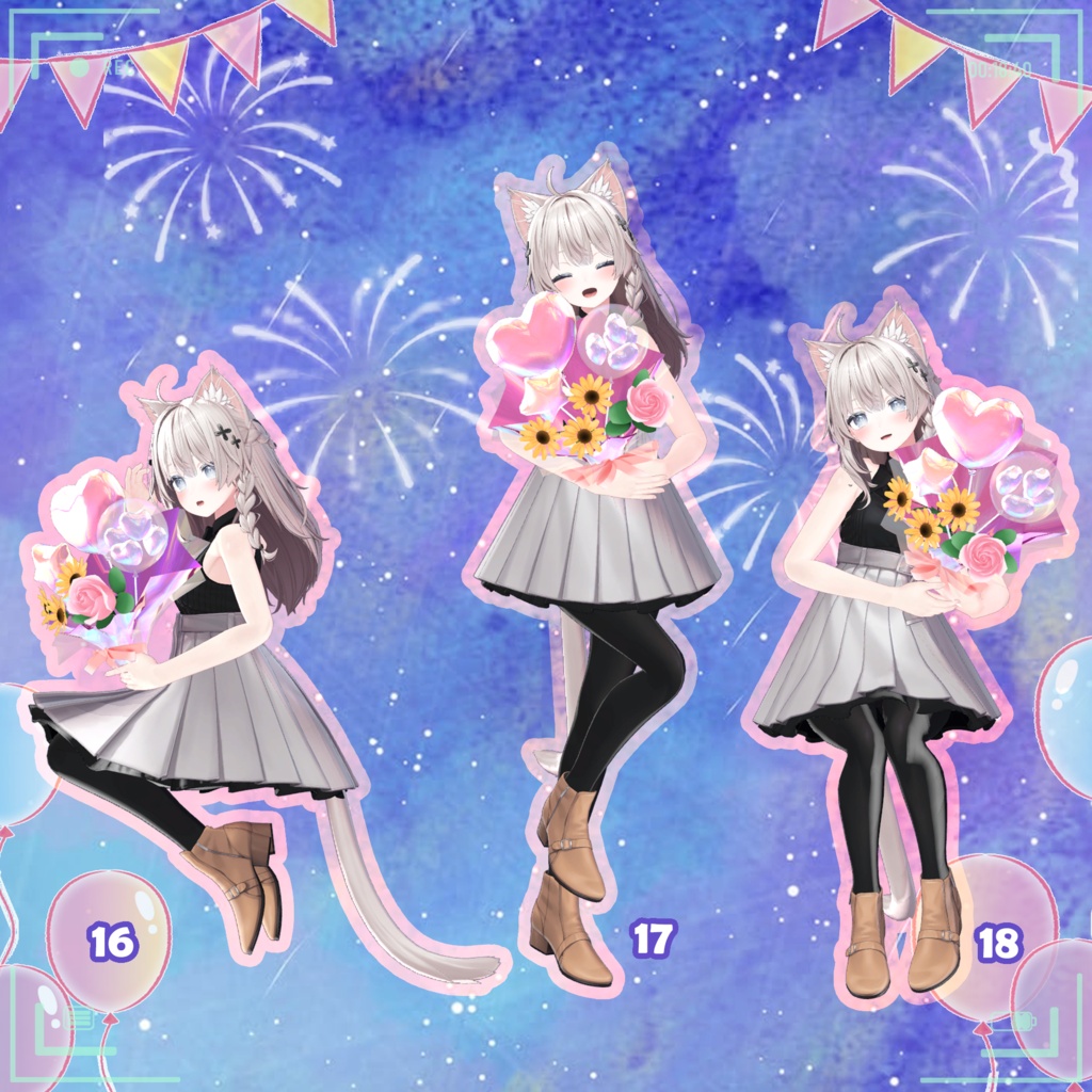 【無料版あり】【VRC 花束を抱えるポーズセット(MA対応バルーン花束付き)】VRC Hugging Bouquet Pose Set 🐙