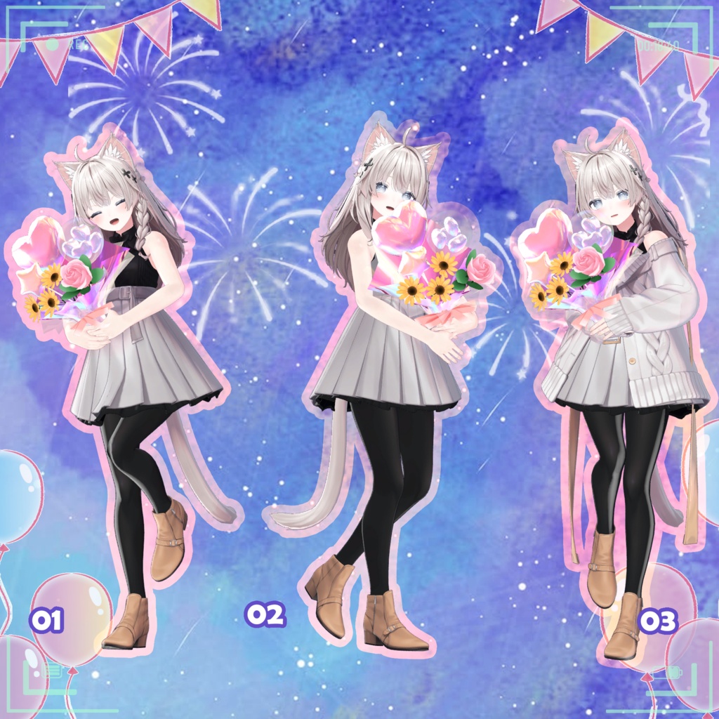 【無料版あり】【VRC 花束を抱えるポーズセット(MA対応バルーン花束付き)】VRC Hugging Bouquet Pose Set 🐙