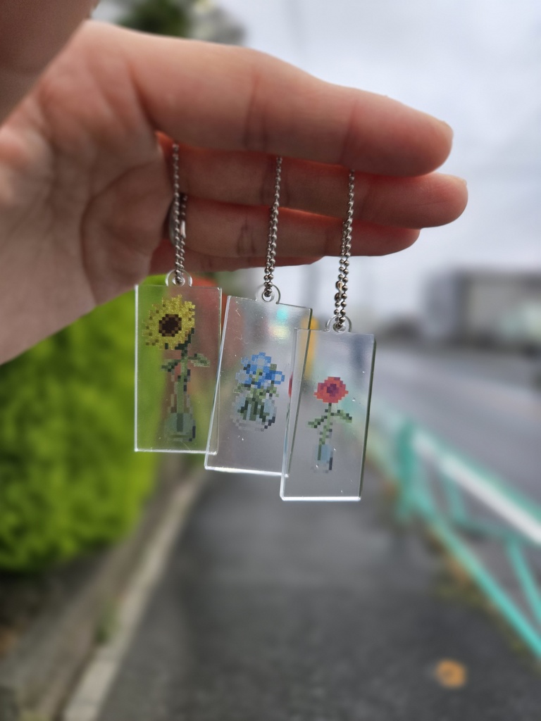 花ドット 透けるアクリルキーホルダー