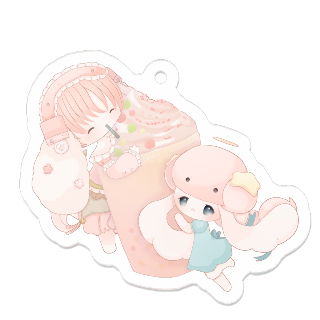 ピオとふわれーぬの桜フラペチーノアクリルキーホルダー