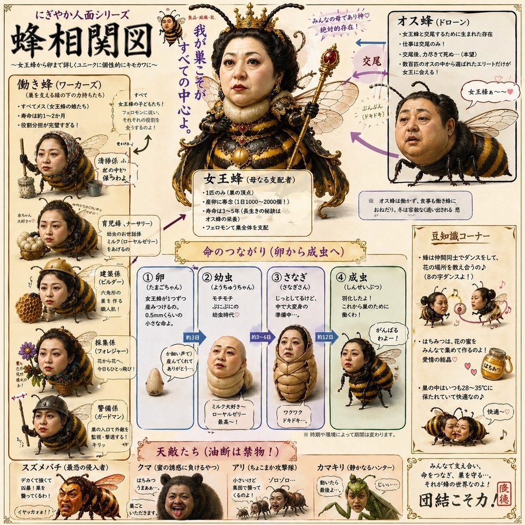 にぎやか人面ハチ社会ポスター10枚セット（高解像度デジタル画像）